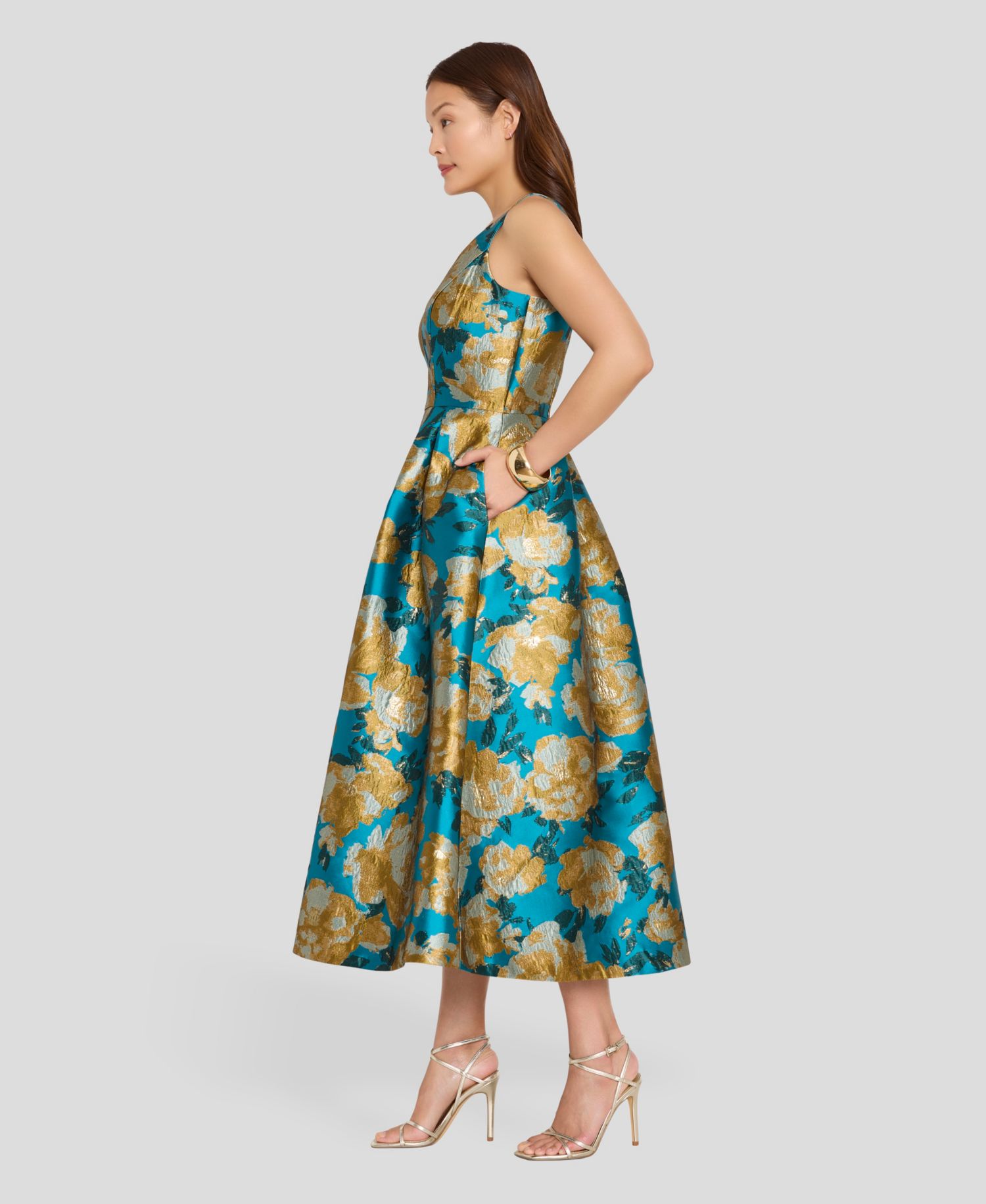 Women's Printed Scoop Neck Midi Dress