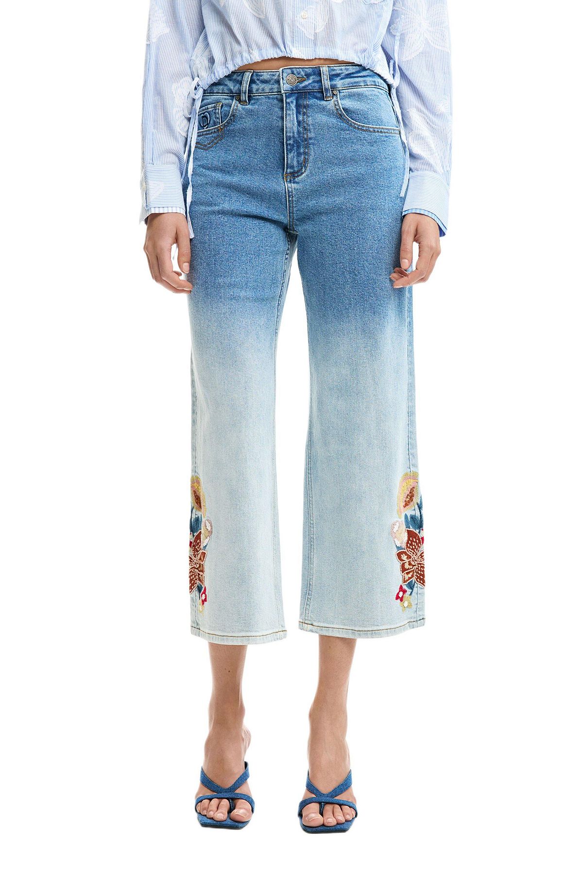 Desigual Women's Embroidered culotte jeans view 2 — MAYCSS fashion products