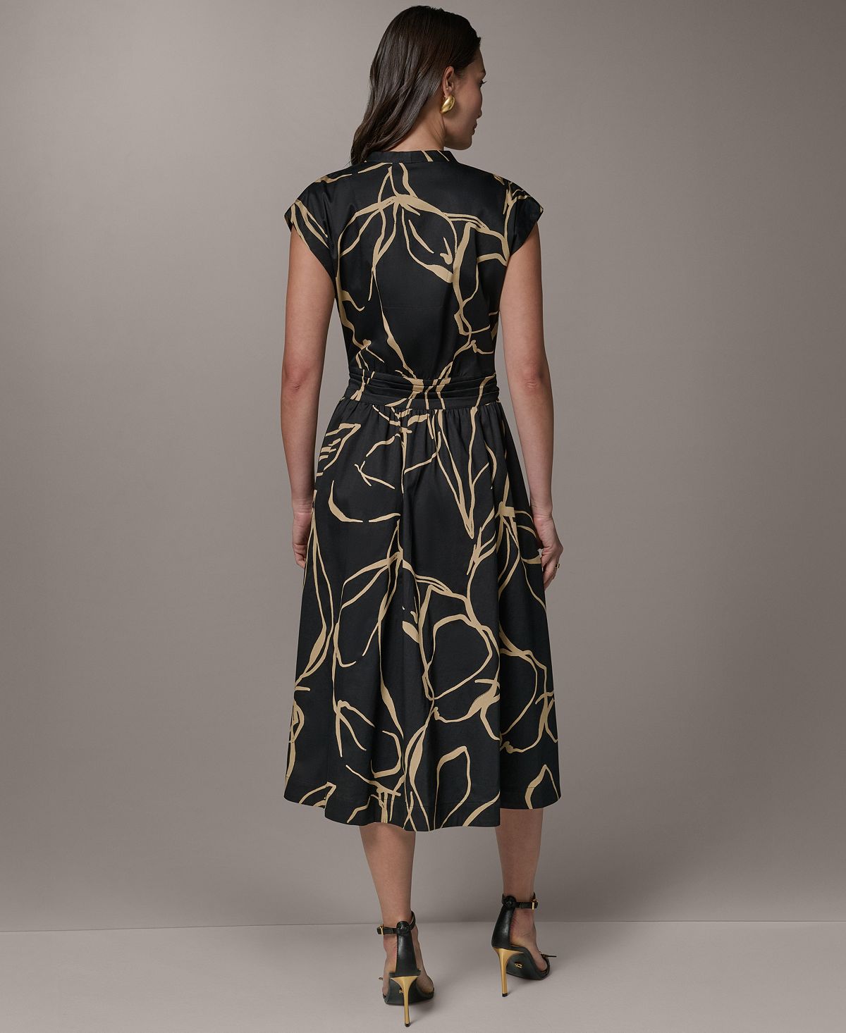 Donna Karan New York Women's Printed Tie Belt V-Neck Midi Dress view 6 — MAYCSS fashion products