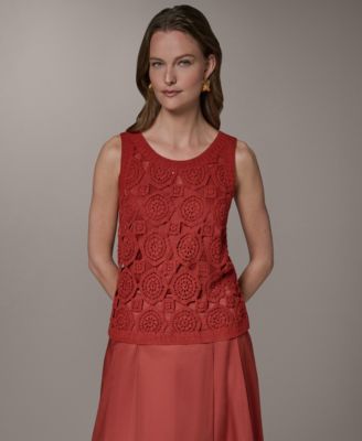 Women's Crewneck Crochet Shell Sweater