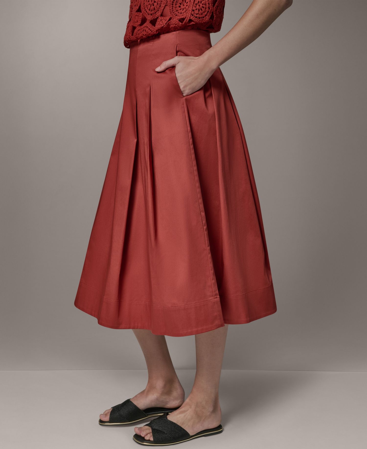 Women's Back Zipper Pleated Midi Skirt