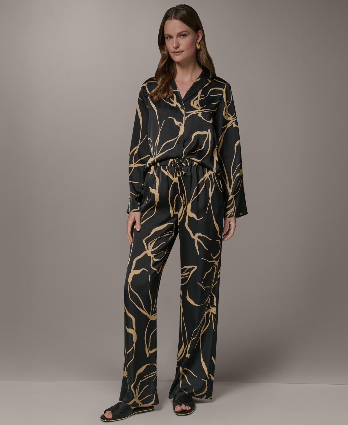 Donna Karan New York Women's Printed Wide-Leg Pull-On Pants