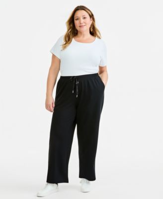 Plus Size LuxLounge French Terry Wide-Leg Drawstring Pants