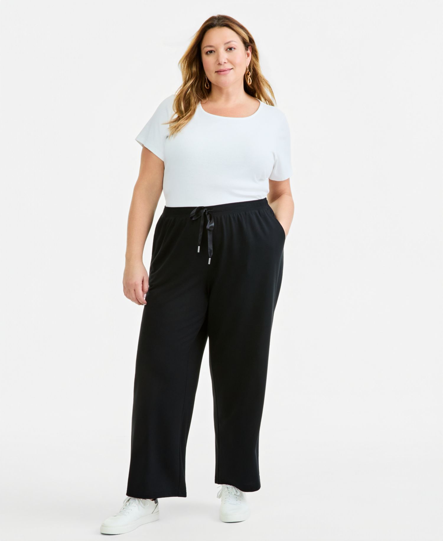 Plus Size LuxLounge French Terry Wide-Leg Drawstring Pants