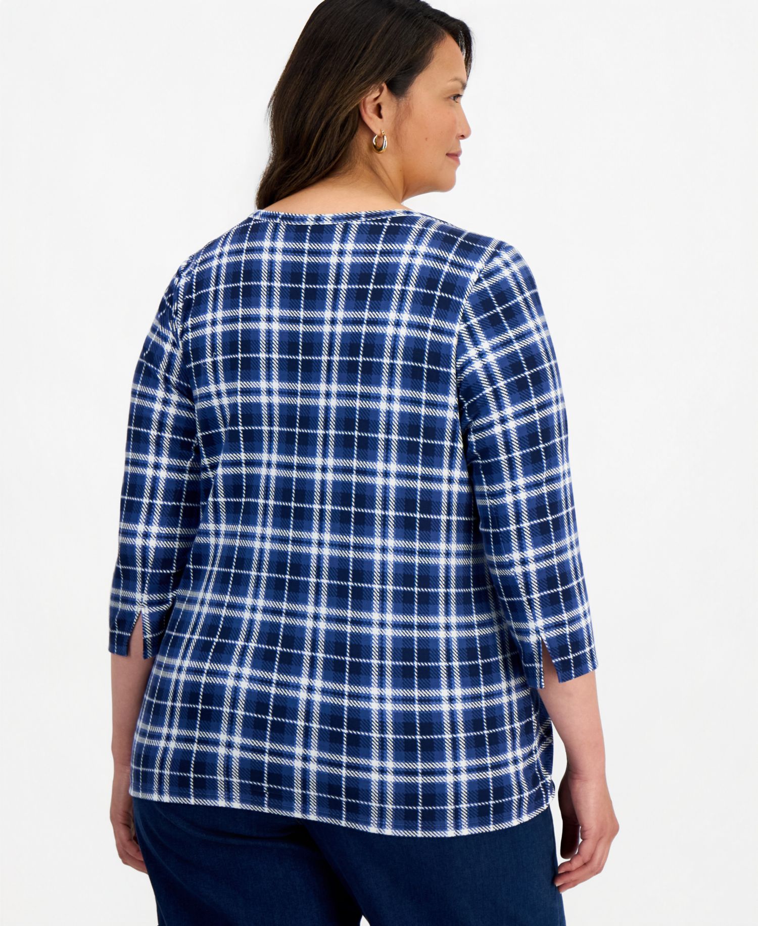 Petite Printed Pima Cotton 3/4-Sleeve Boatneck Top