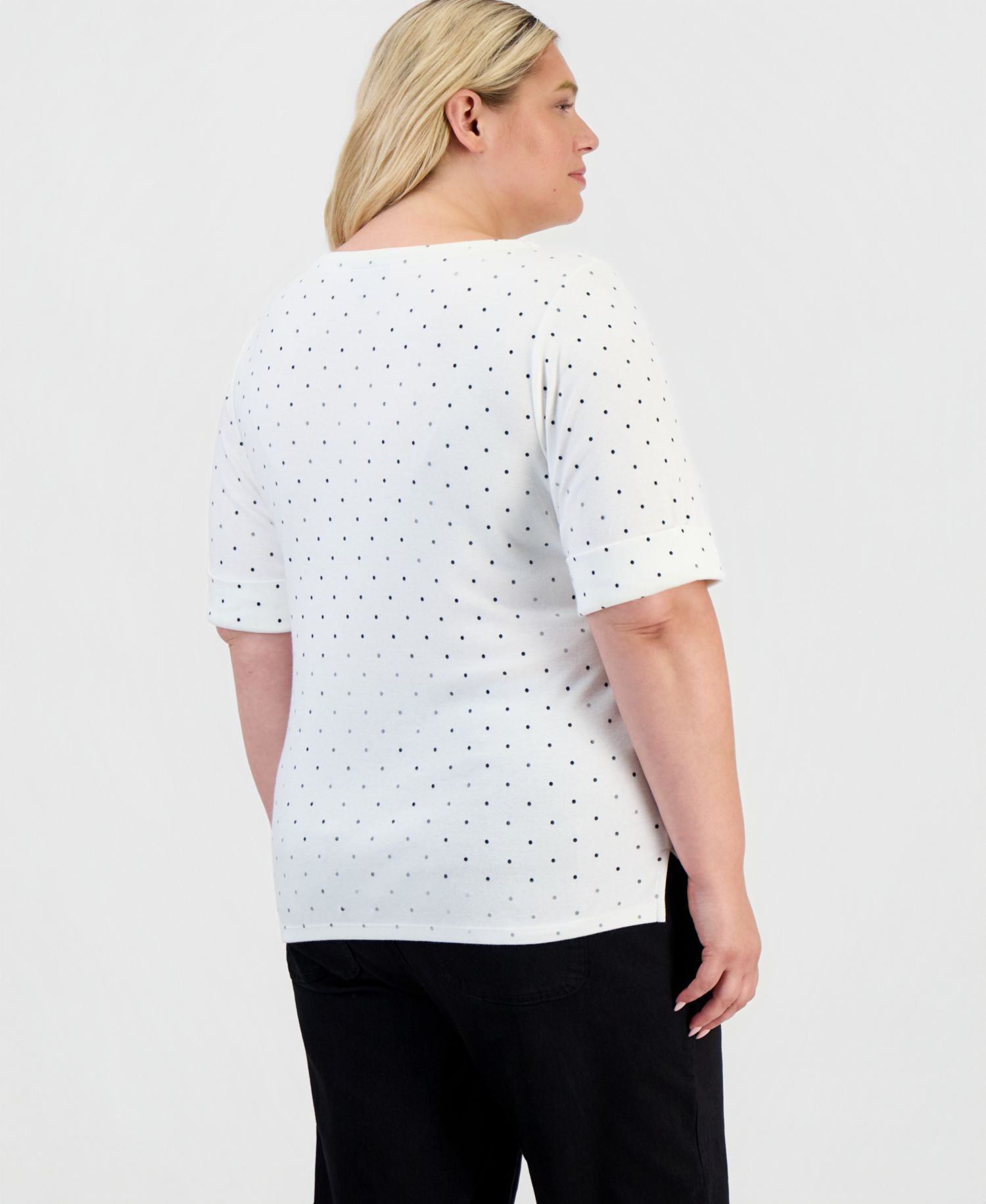 Petite Printed Boat-Neck Elbow Sleeve Top