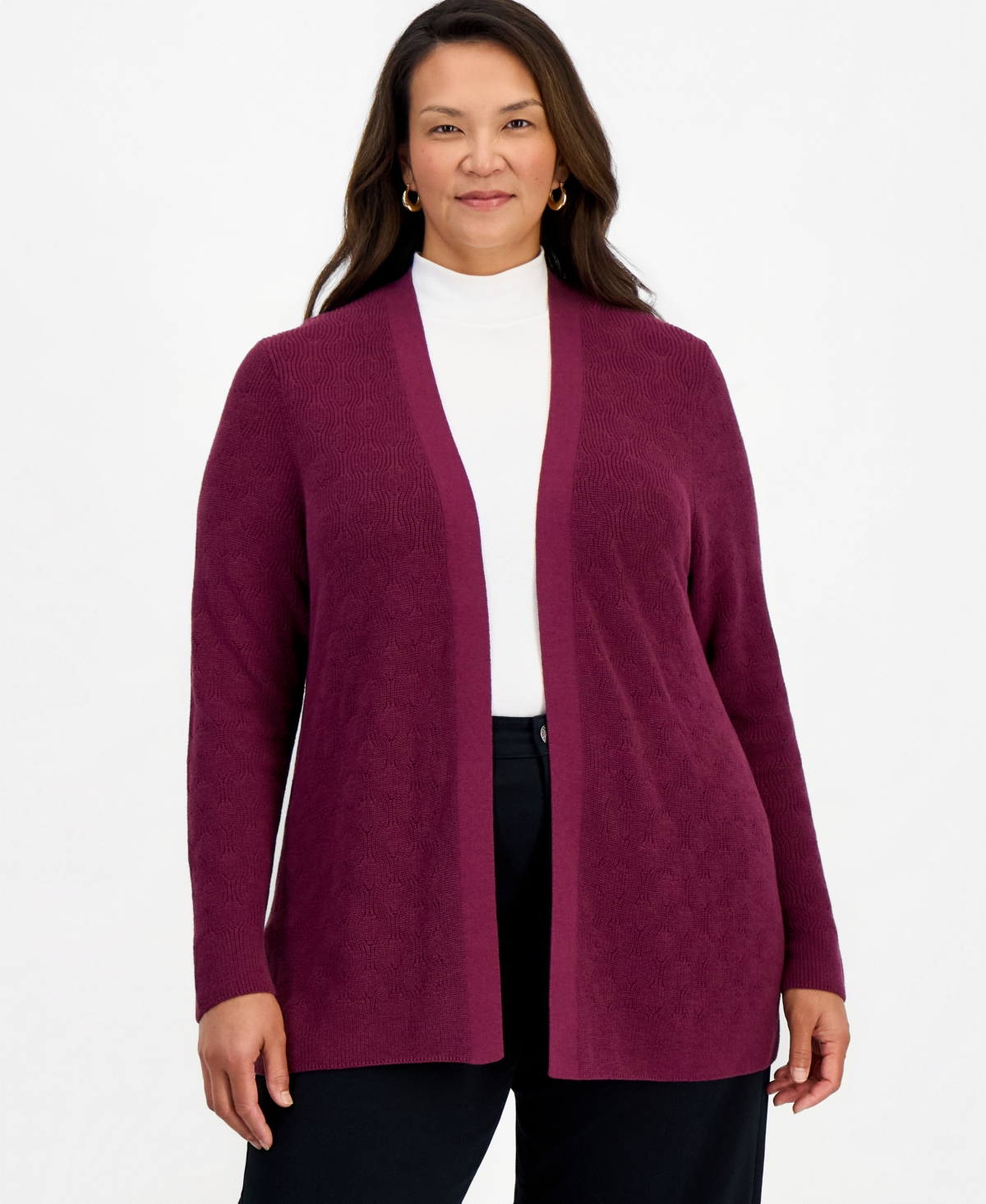 Style & Co Plus Textured Open-Front Cotton Cardigan Sweater, Macy's Exclusive