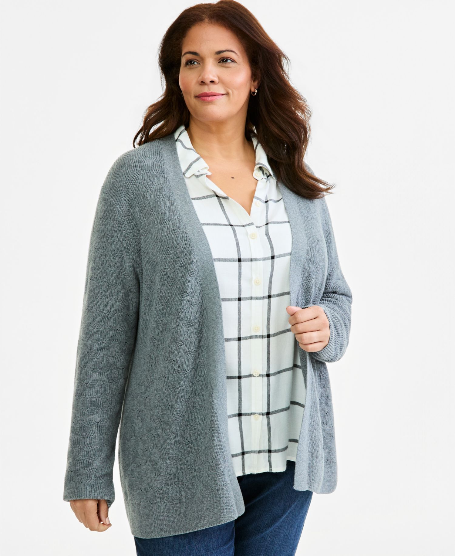 Plus Open Stitch Cardigan, Macy's Exclusive
