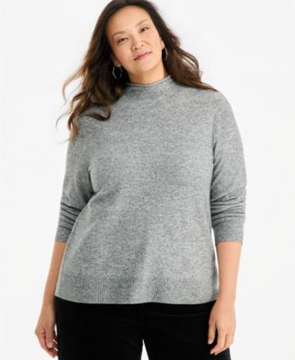 Plus Size Luxsoft Mock-Neck Long-Sleeve Sweater