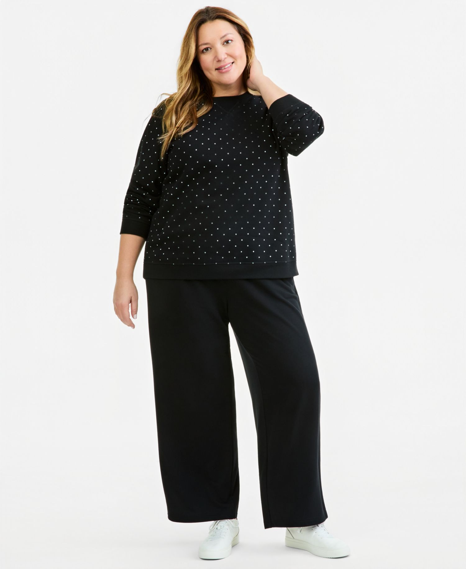 Plus Printed Fleece Crewneck Sweatshirt