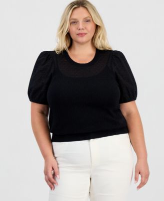 Plus Size Puff SS Pointelle Sweater