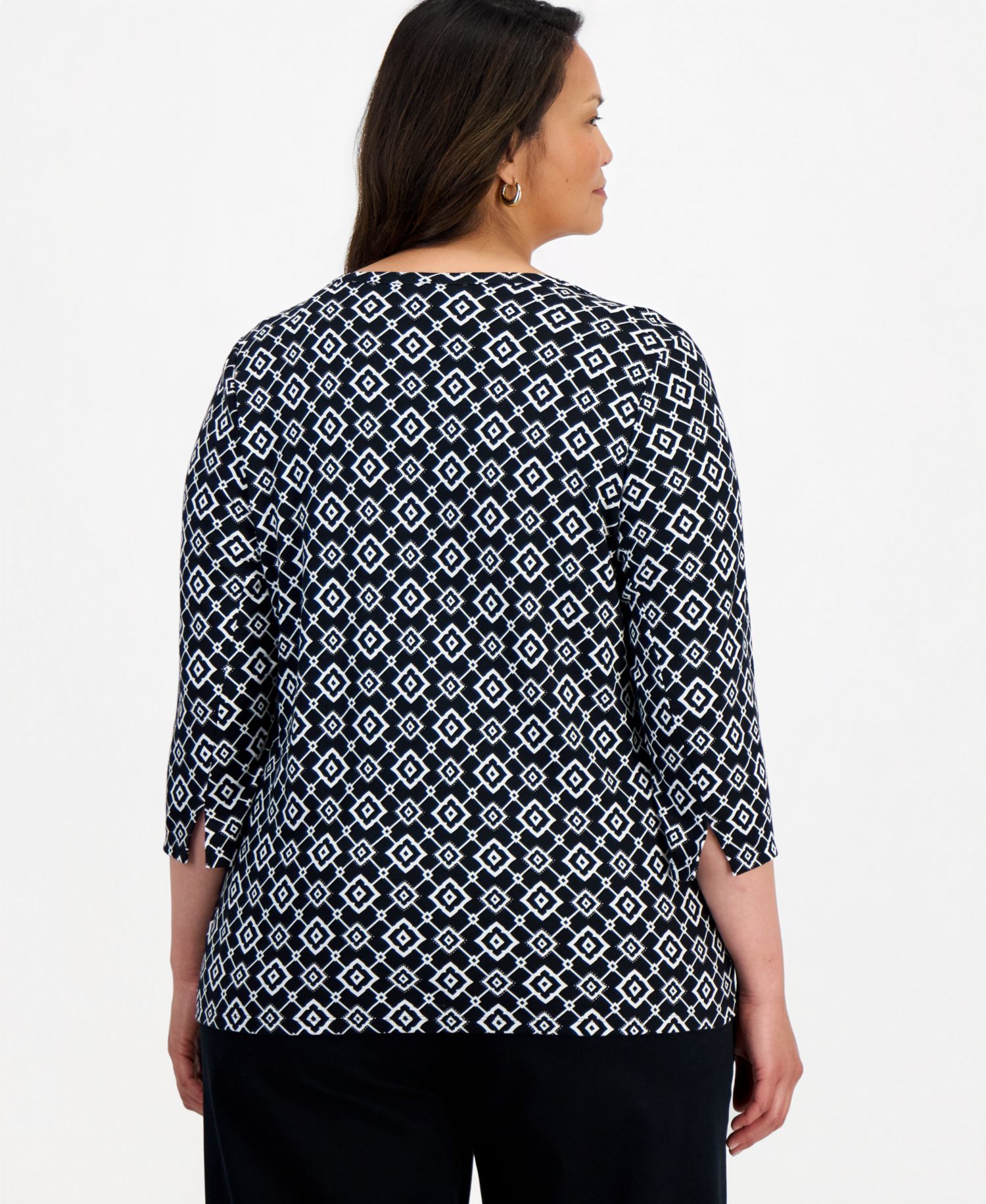 Petite Printed Pima Cotton 3/4-Sleeve Boat Neck Top