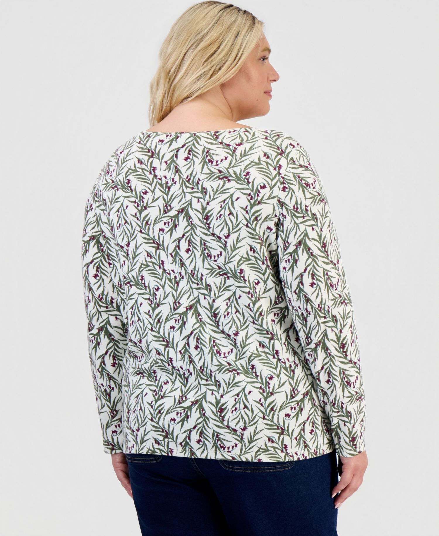 Petite Printed Long-Sleeve Scoop-Neck Top