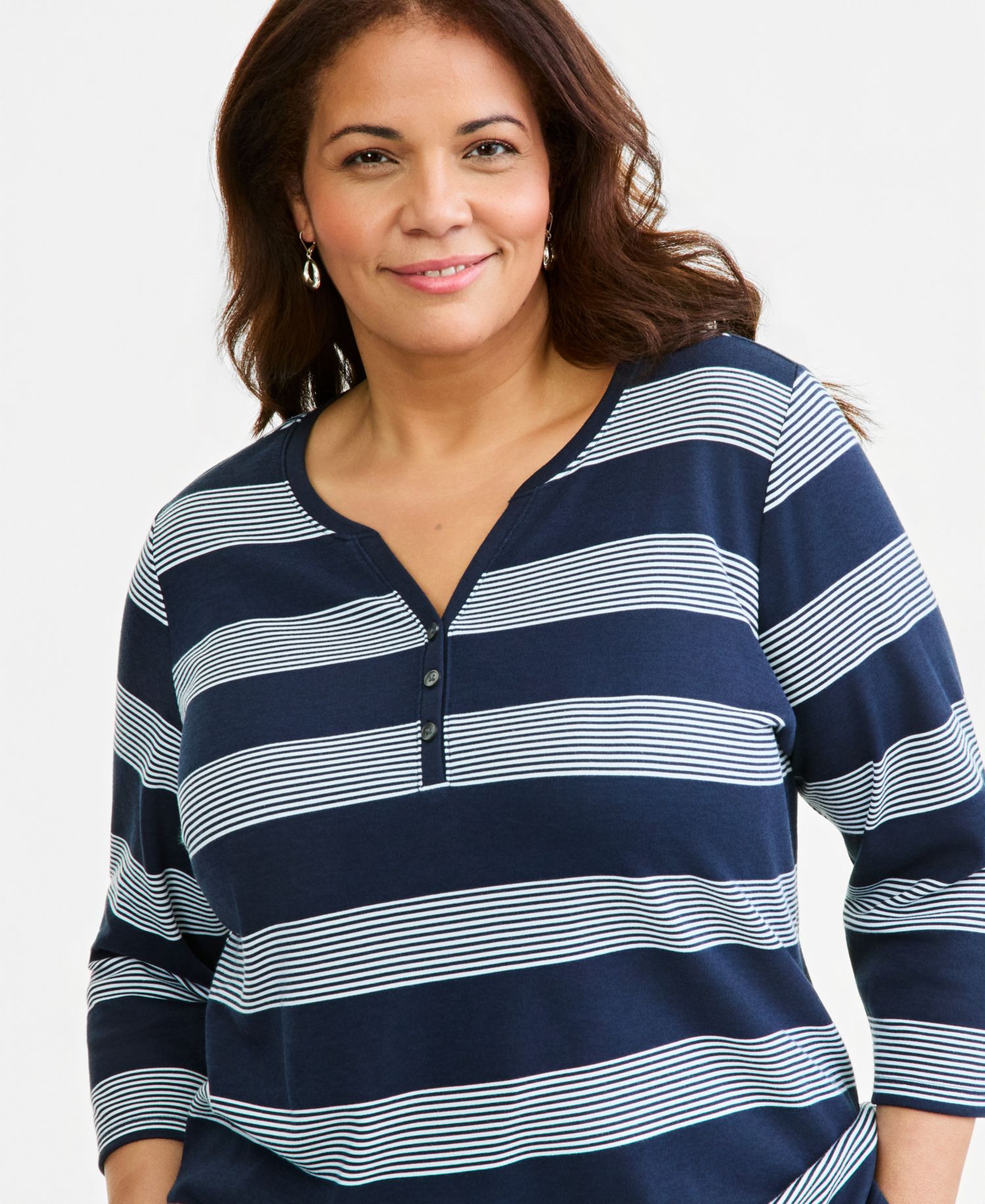 Petite Printed 3/4-Sleeve Henley Top