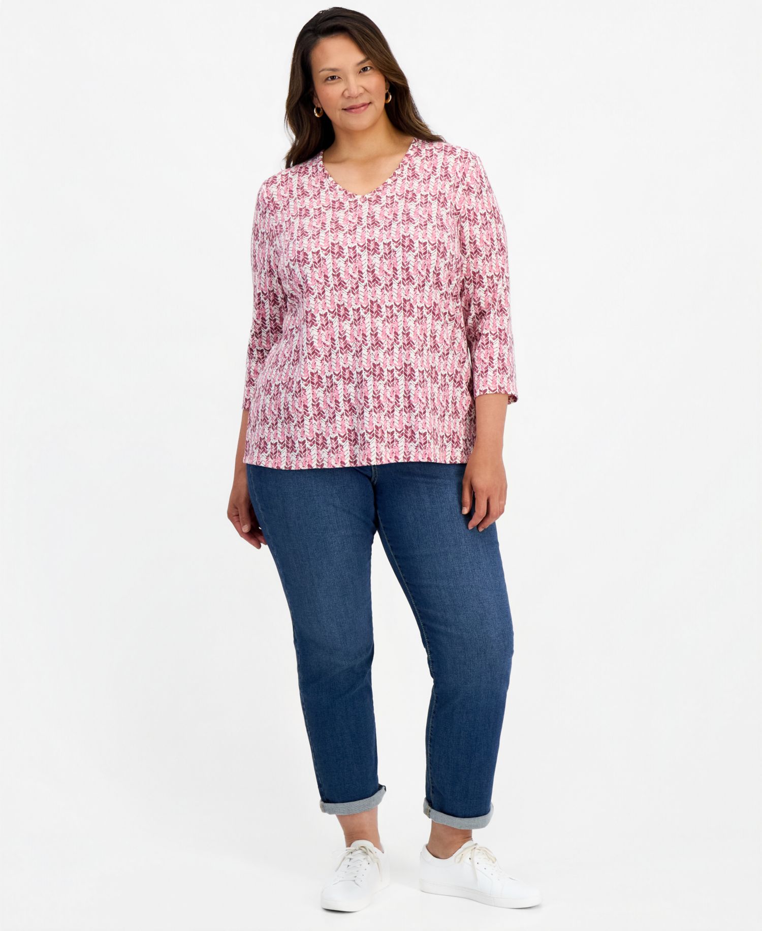 Petite Printed 3/4-Sleeve V-Neck Top