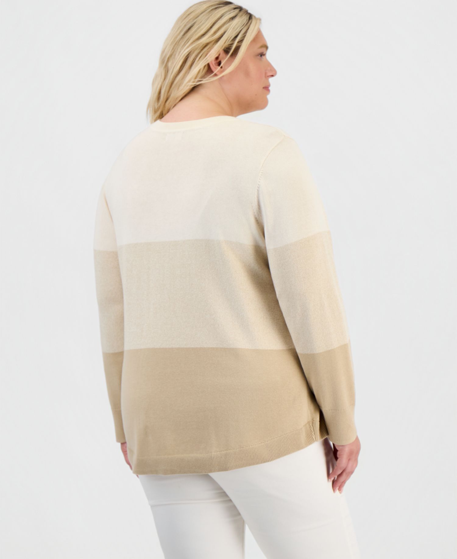 Petite Cotton Colorblocked Curved-Hem Sweater