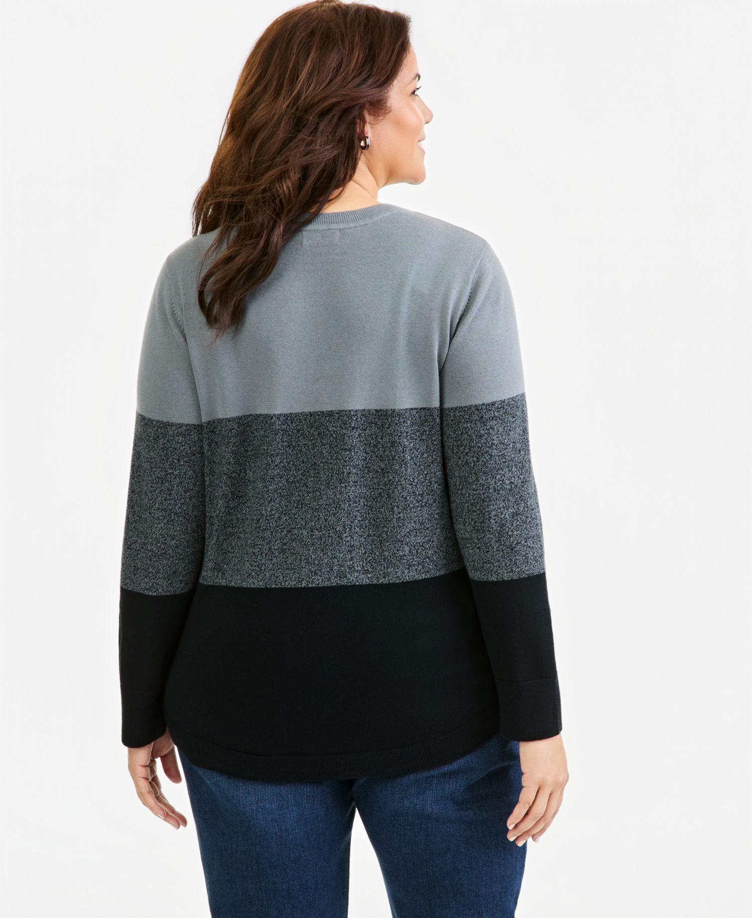Petite Cotton Colorblocked Curved-Hem Sweater