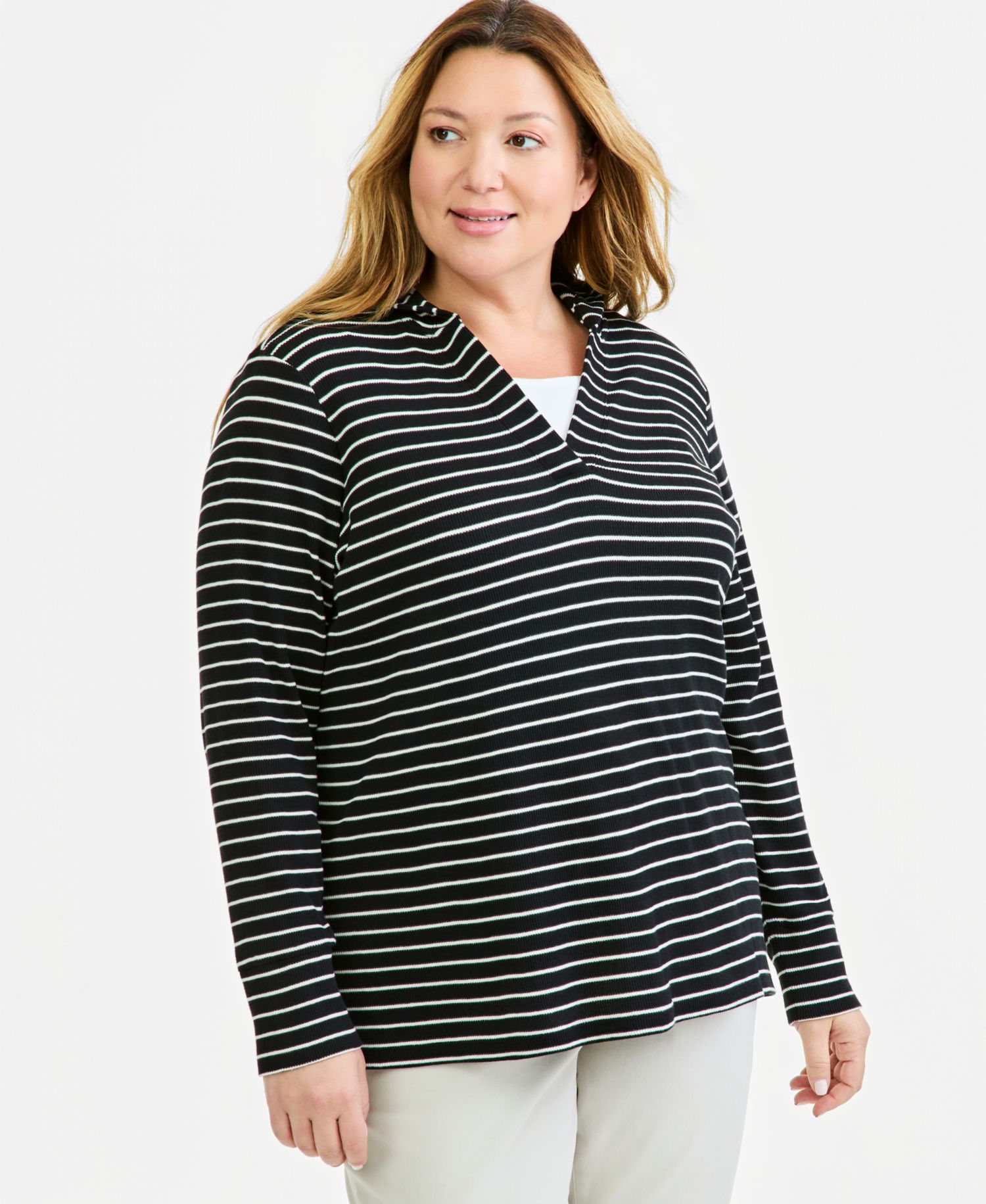 Plus Striped Waffle Hoodie