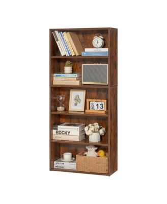 5 Tier Narrow Bookshelf 53 in Wooden Open with Adjustable Shelves