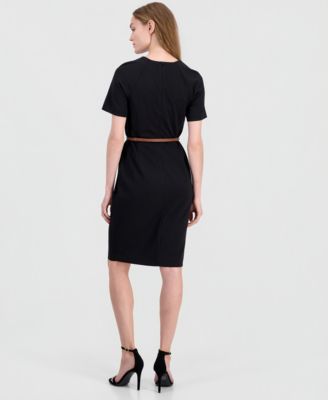 macy's black sheath dress Black Dress Calvin Klein Sheath Dress Macys Calvin Klein Twist-Neck Sheath  Dress Mercari