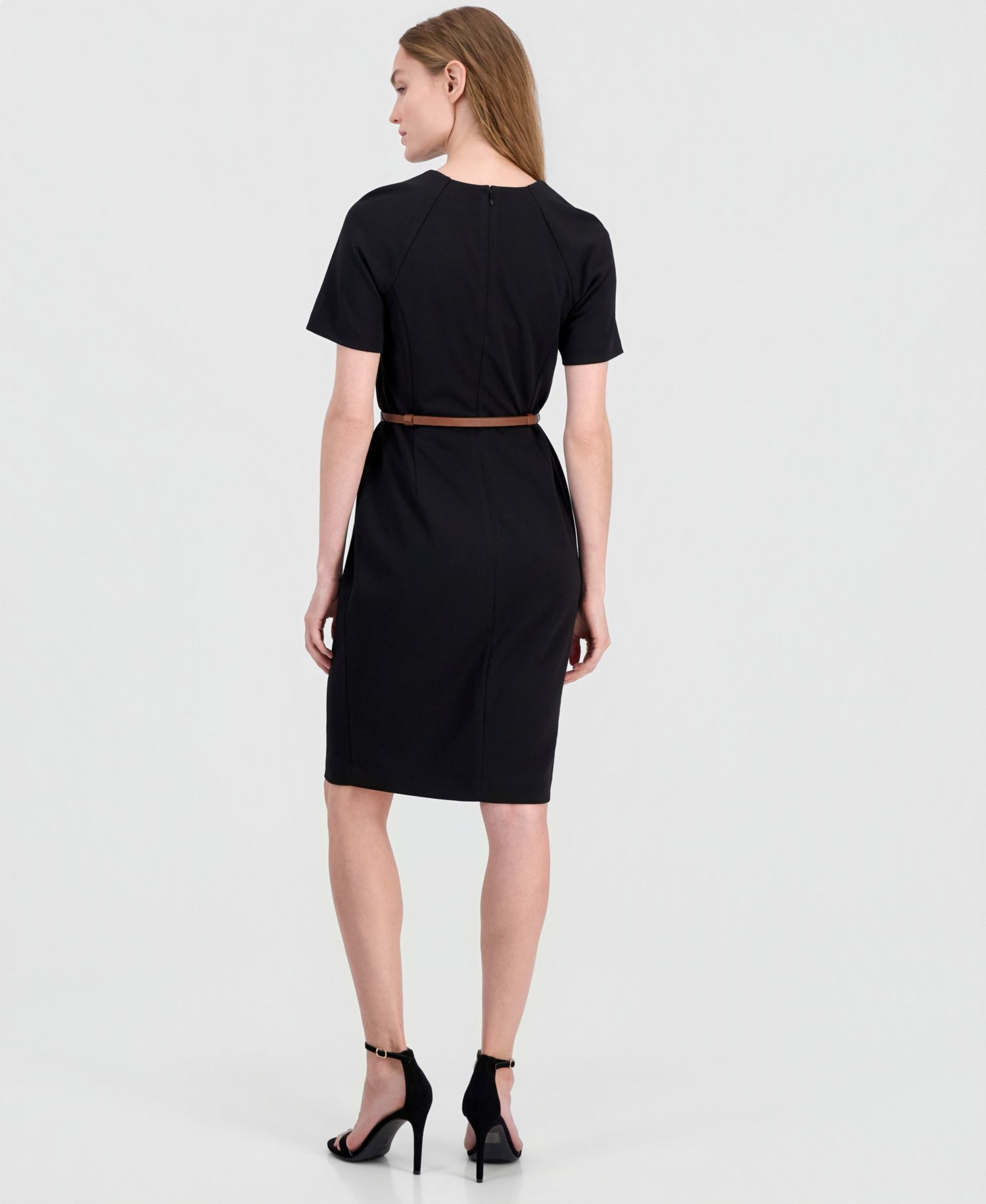 Women's Belted Scuba Crepe Sheath Dress