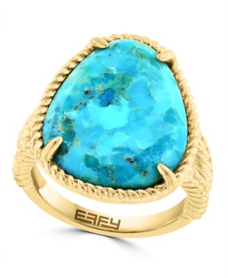 Onyx Elongated Teardrop Statement Turquoise Ring in Sterling Silver 