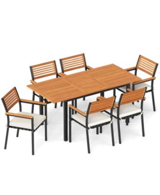 7-Piece Patio Dining Set with Extendable Acacia Wood Table and Chairs