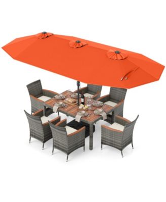 8-Piece Outdoor Wicker Dining Furniture with  Double-Sided Patio Umbrella