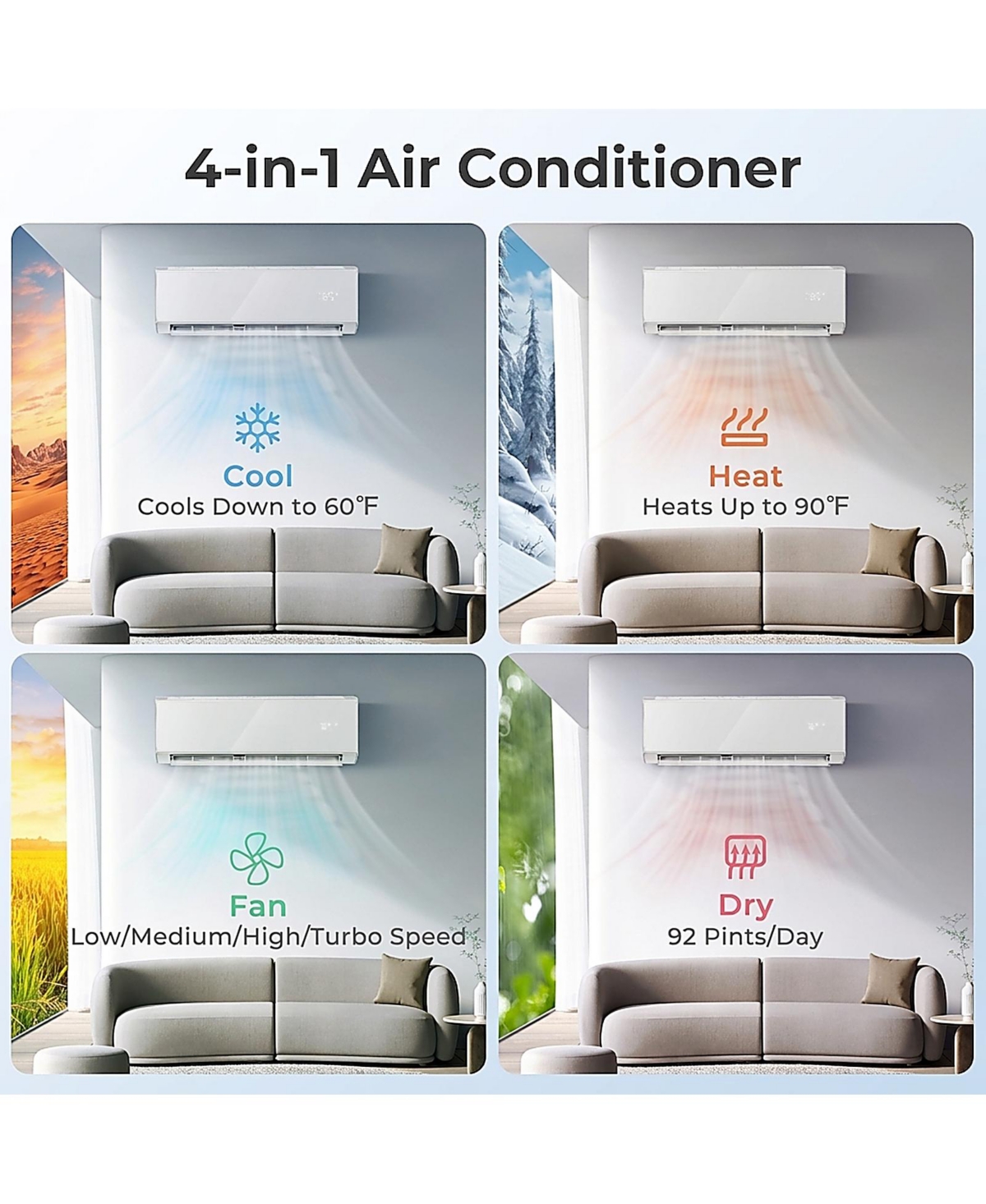 Vebreda Energy Star 24000 Btu 21 SEER2 208-230V Mini Split Air Conditioner and Heater Wifi Enabled