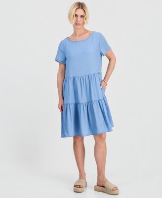 Petite Round-Neck Tiered Short-Sleeve Dress