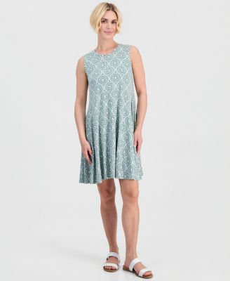 Petite Geometric-Print Scoop-Neck Flip Flop Dress
