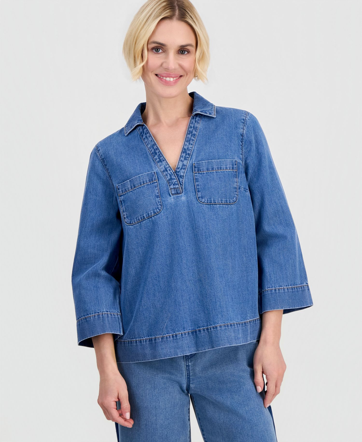 Petite Cotton 3/4-Sleeve Denim Tunic