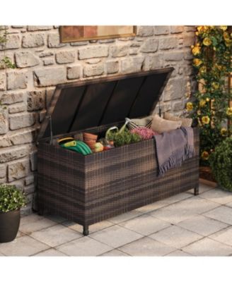 125-Gallon Outdoor Deck Box with Wheels and Liner, Wicker