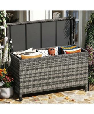 185-Gallon Outdoor Deck Box with Wheels and Liner, Wicker