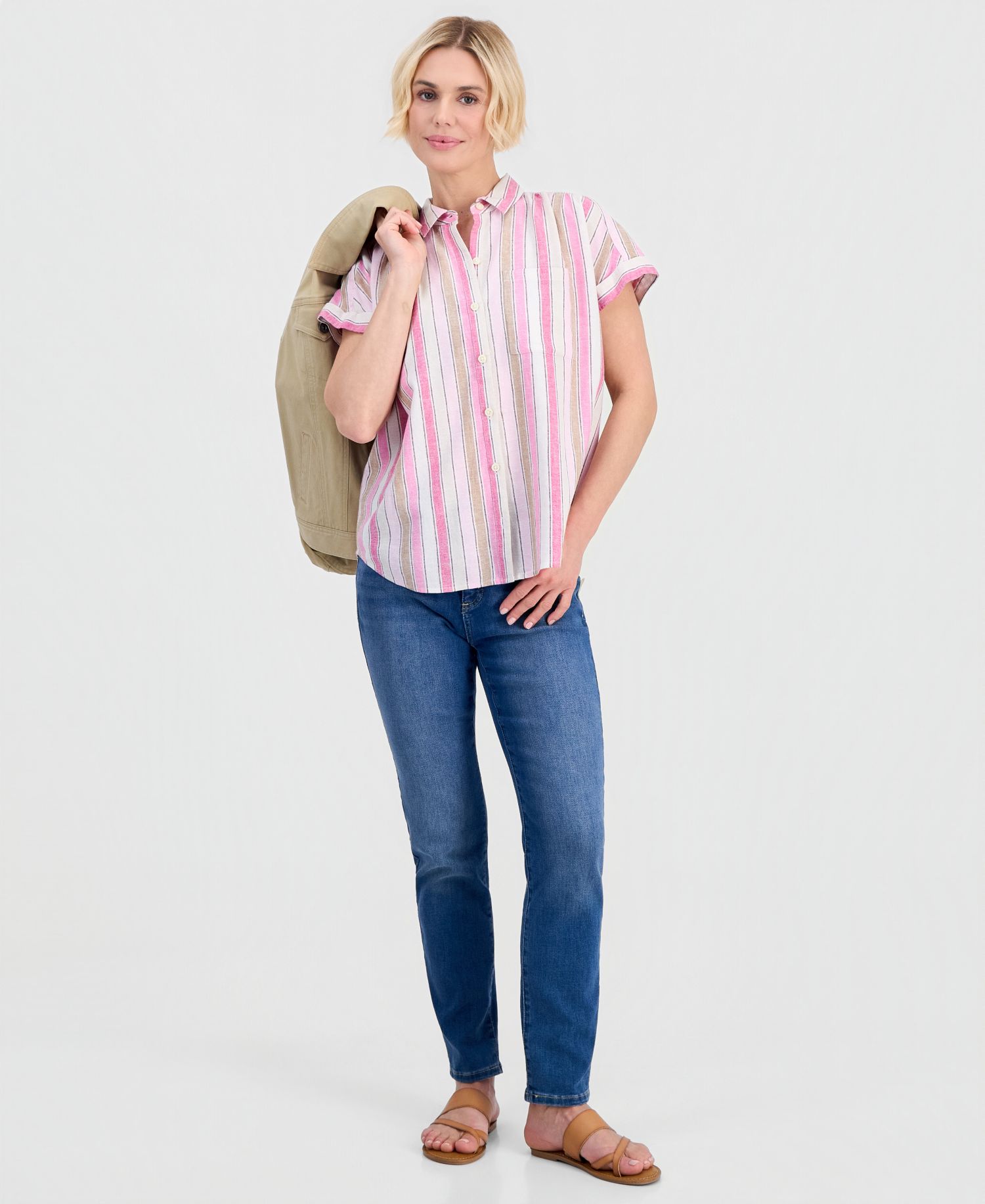 Petite Striped Button-Up Camp Shirt