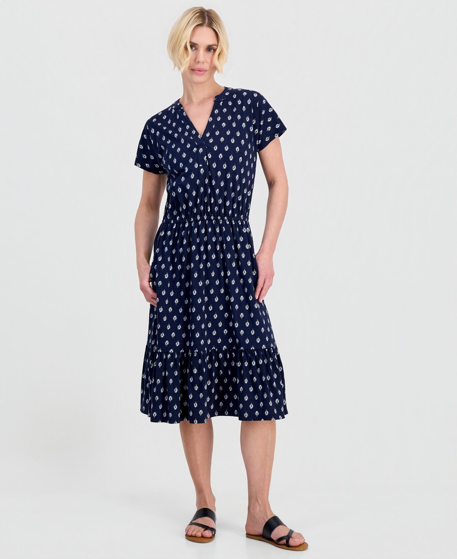 Petite Flared Knit V-Neck Dress