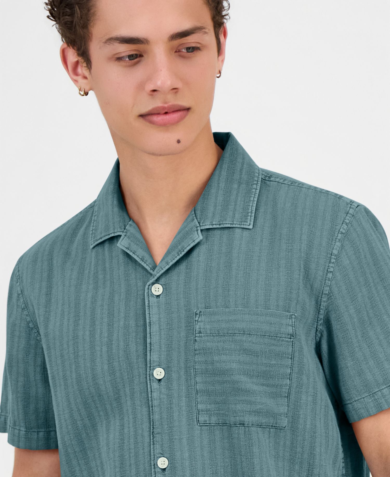 Men's Linen Blend Tonal-Stripe Camp Shirt