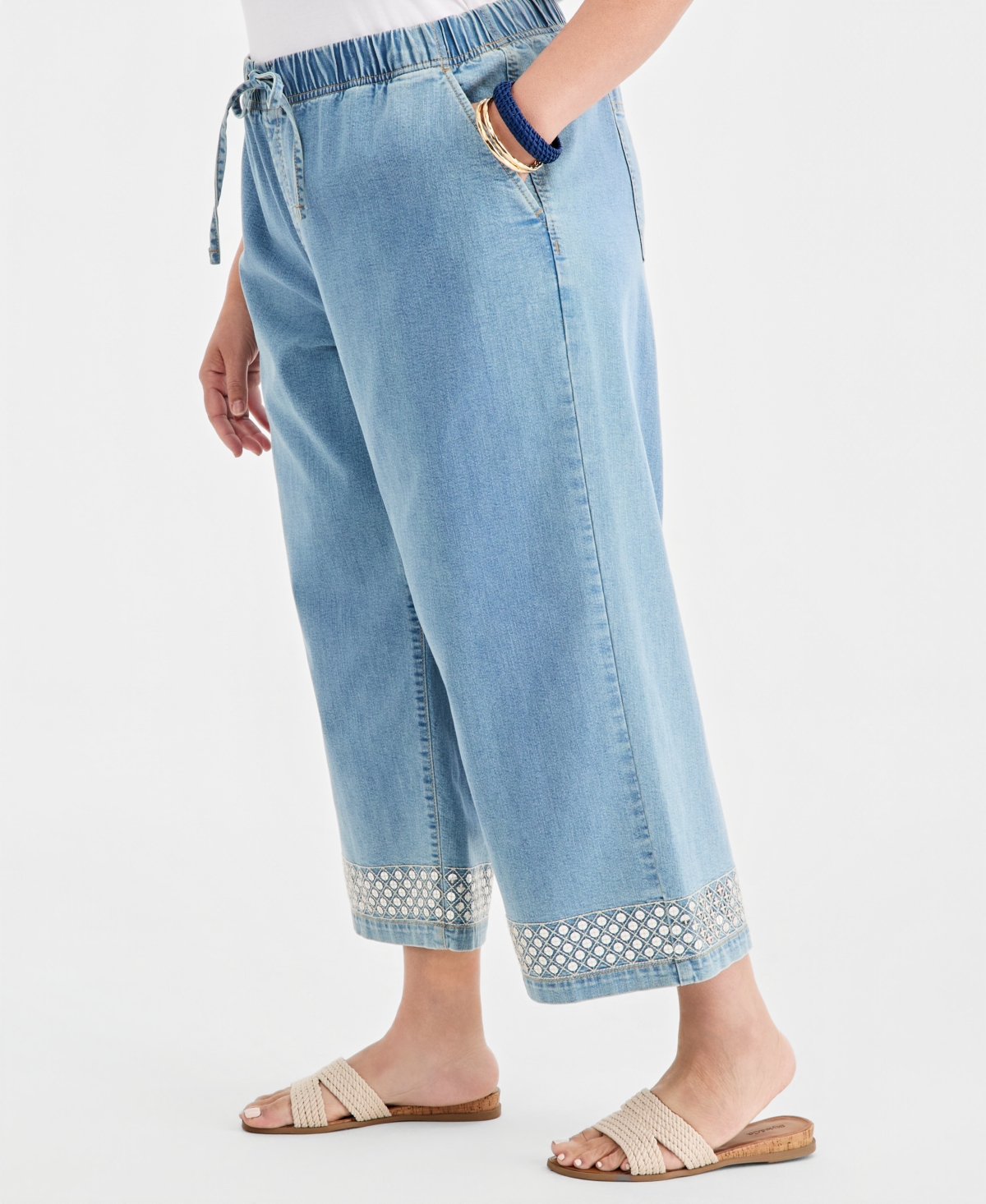 Style & Co Plus Sequin-Trim High-Rise Wide-Leg Pants, Macy's Exclusive