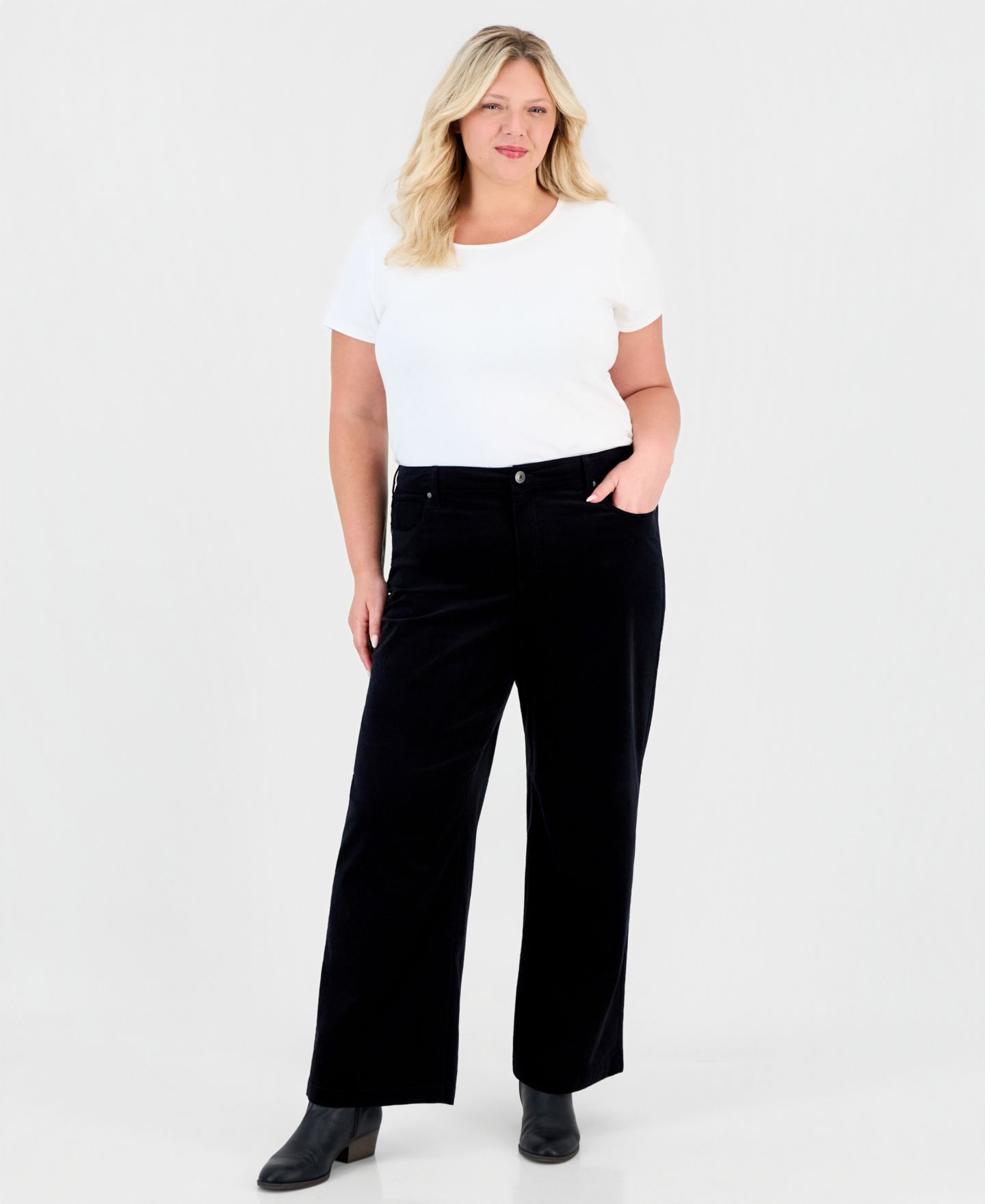 Женские брюки Style & Co Plus Size High-Rise Wide-Leg Corduroy, цвет: Глубокий чёрный — фото 3