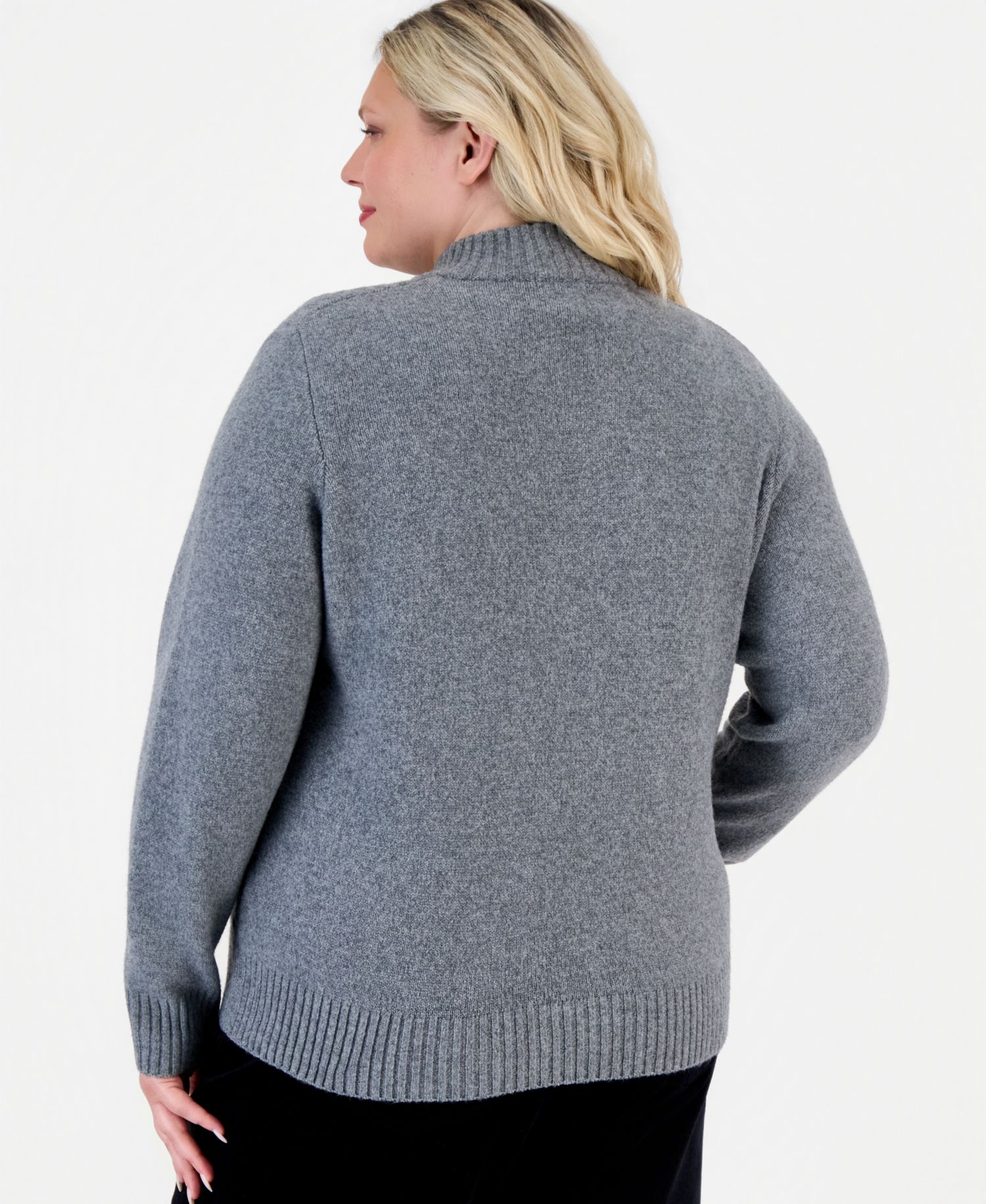 Plus Cable Split Mockneck Long-Sleeve Sweater