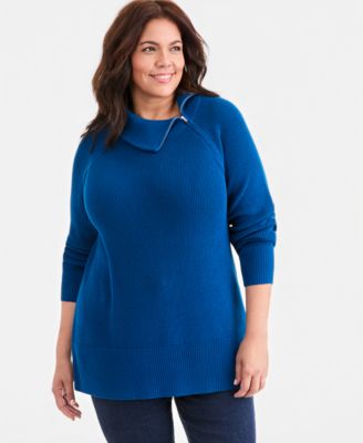 Plus Size High-Neck Zip Sweater