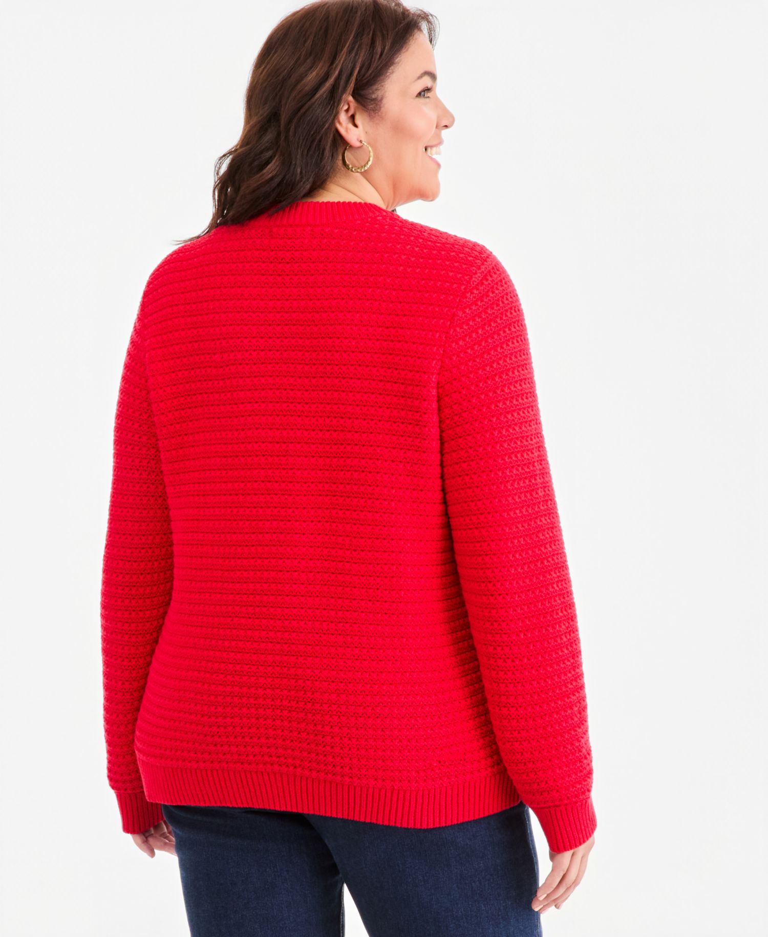 Plus Crewneck Ribbed-Knit Side-Button Sweater