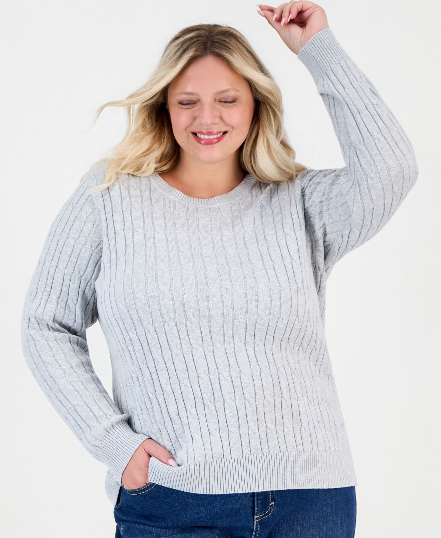 Petite Cotton Cable-Knit Crewneck Sweater