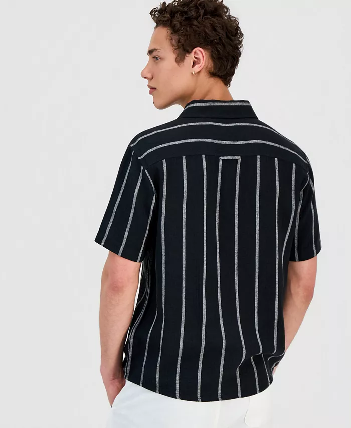 Men's Striped Linen Blend Short-Sleeve Shirt - thumbnail 4