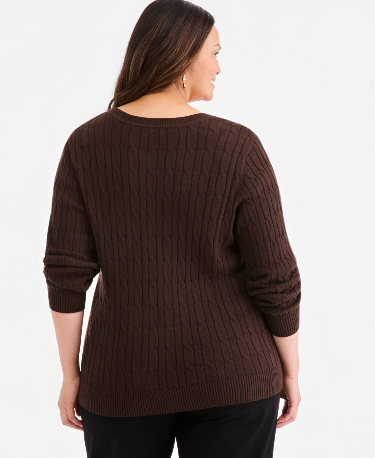 Petite Cotton Cable-Knit V-Neck Sweater