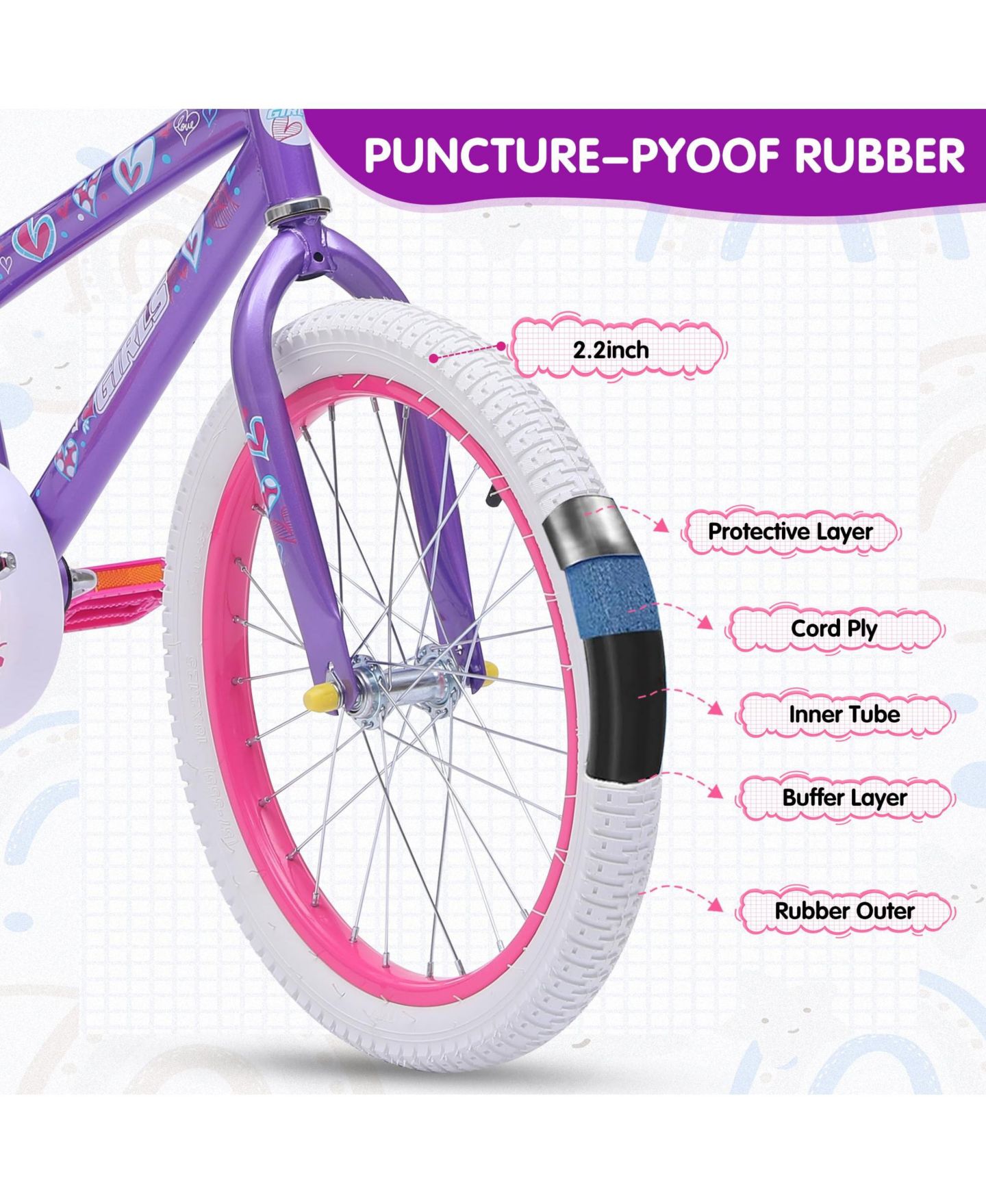 Детская игрушка SUGIFT 20-inch Kids Bike with Adjustable Saddle and Handlebar for 3-8 Years Olds, цвет: Фиолетовый — фото 4
