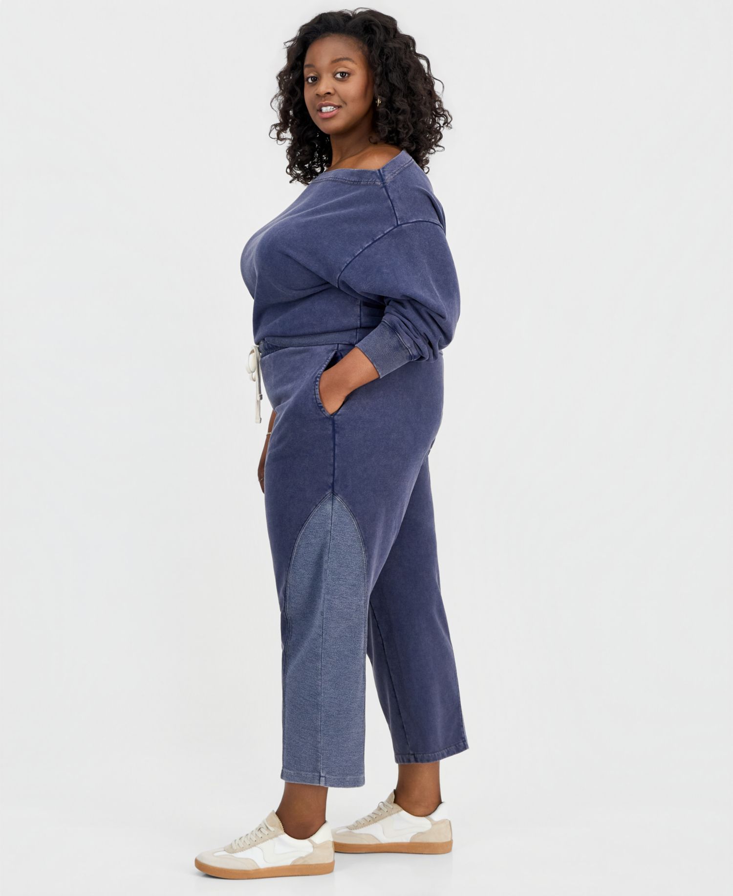 Trendy Plus Size French Terry Barrel-Leg Pants