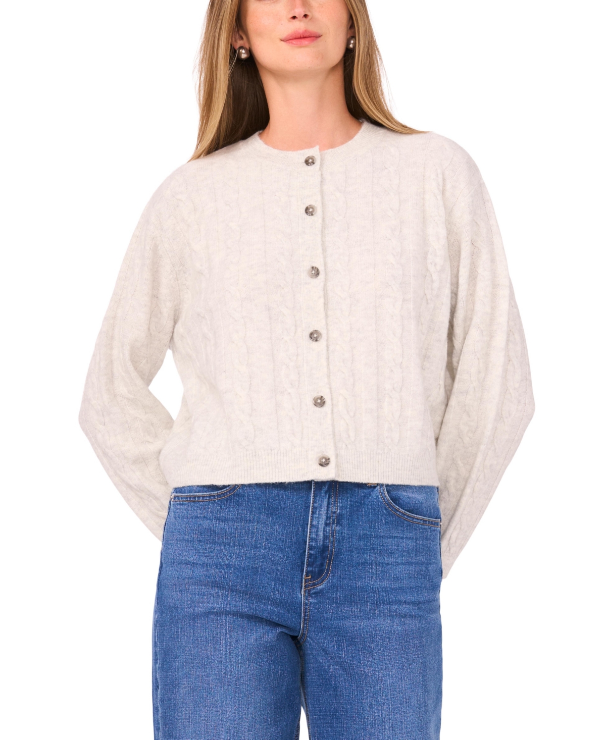 1.state Women's Long Sleeve Crewneck Cardigan Sweater