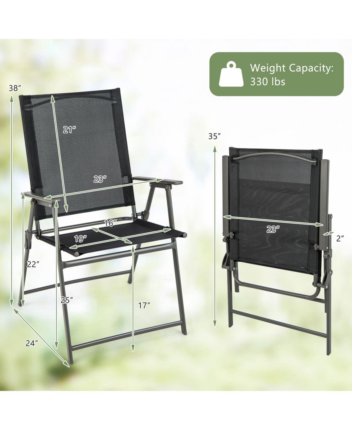 Slickblue 2 Pieces Patio Folding Chairs with Armrests for Deck Garden Yard