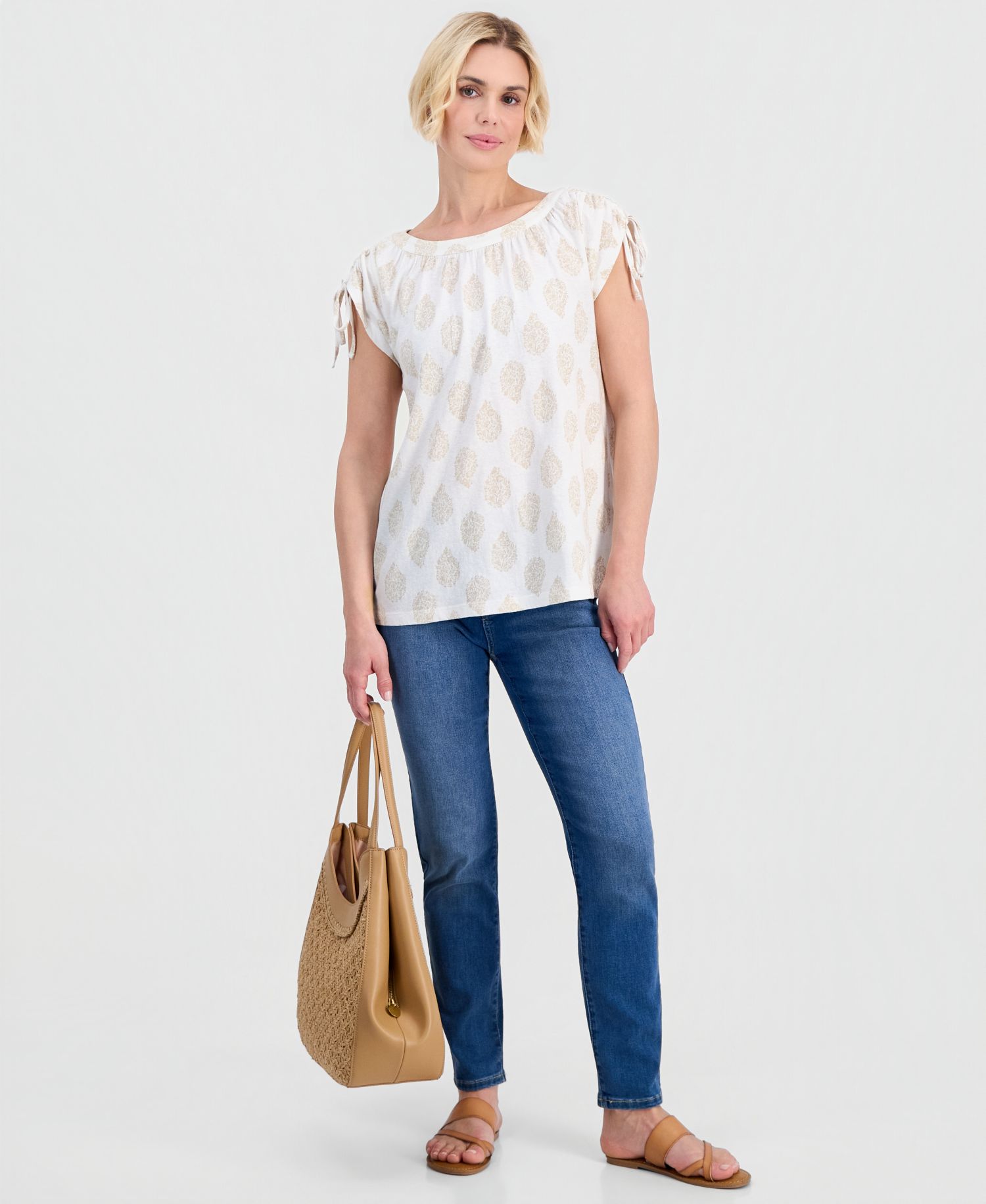 Petite Flora Drop Cotton-Linen Dolman-Sleeve Top